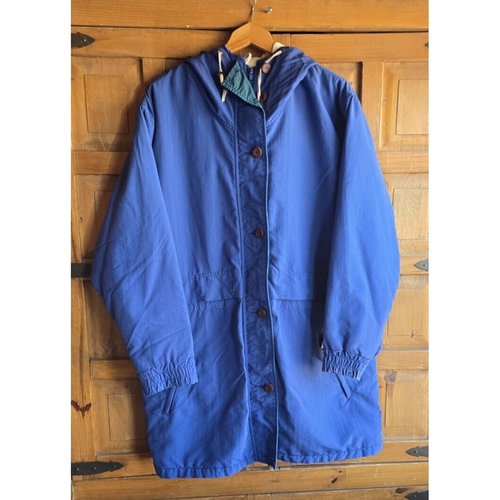 Vintage Woolrich Field Jacket Womens Large Blue Lined Rain Coat Made USA